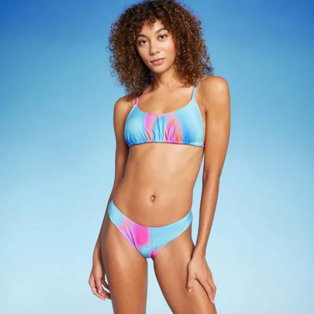 Tunnel Front Bralette Bikini SET - Wild Fable Blue Marble Print